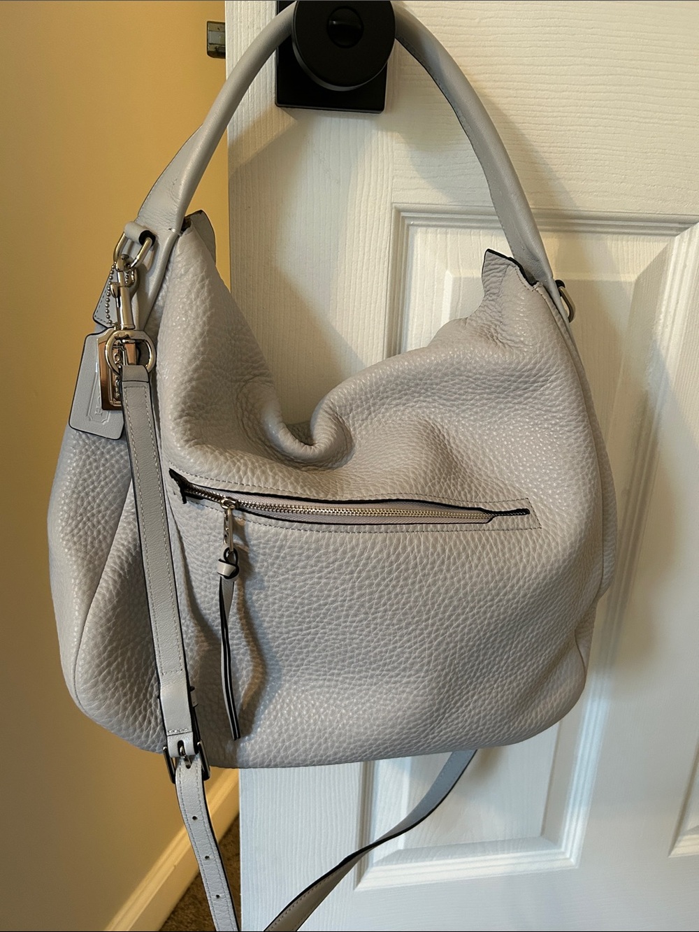 Coach Pebbled Leather Hobo in Light Gray